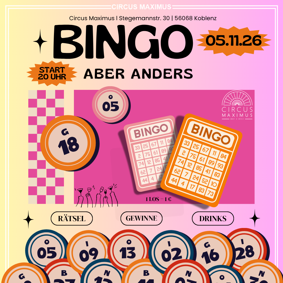 Bingo Veranstaltung am 05. November um 20 Uhr im Circus Maximus in Koblenz